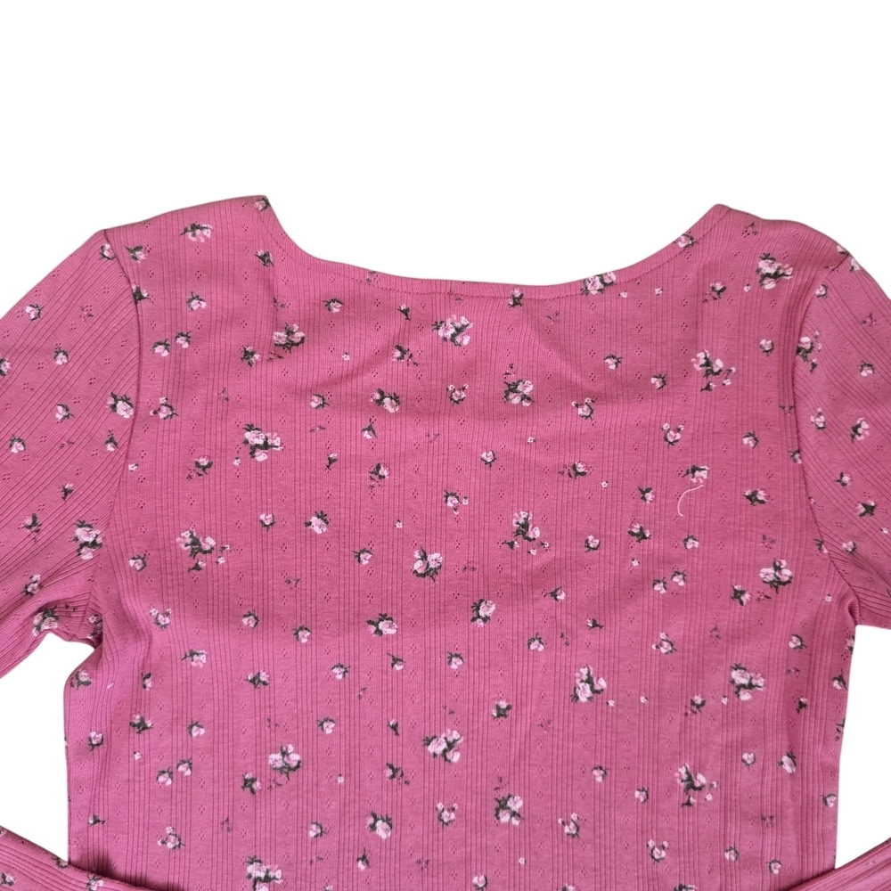 Old Navy Top Shirt Pink Floral Long Sleeve Pull Over Ribbed Girls Sizes XL 14 16 - Picture 5 of 9